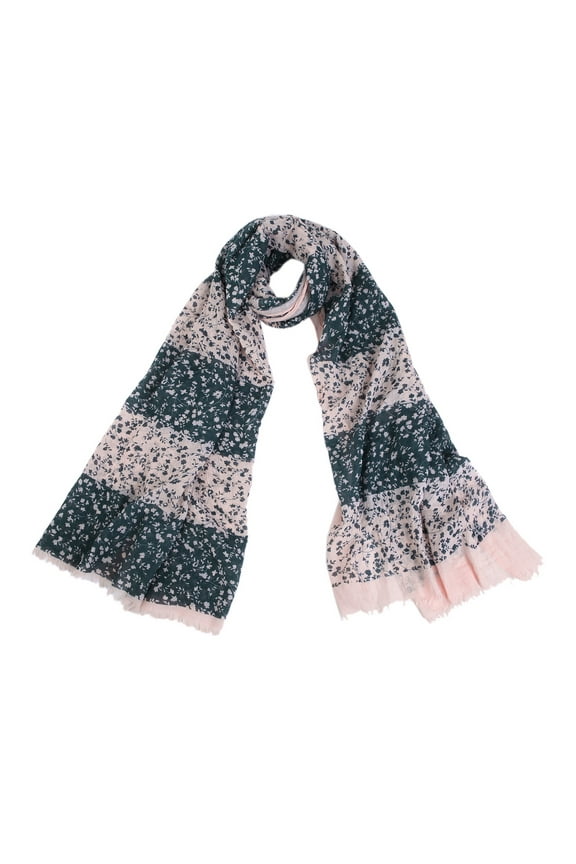 Elegant Striped Vine Leaves Floral Design Frayed End Scarf Wrap