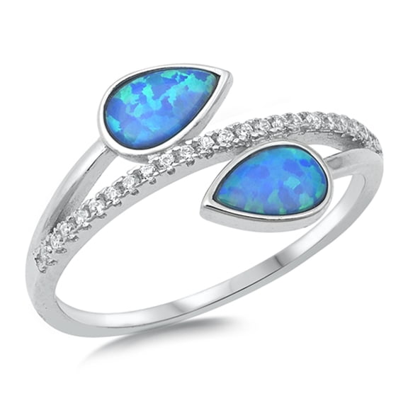 Elegant Studded Teardrop Peacock Feather Sterling Silver Ring Blue CZ 925 Jewelry Female Size 4