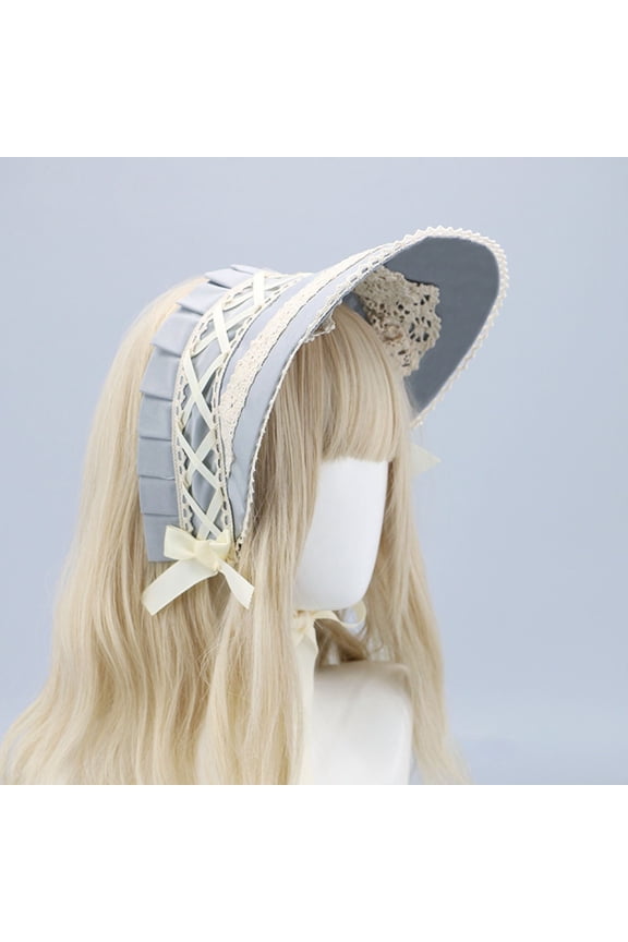 Elegant Style Sun Hat with Lace Trim and Bow Headwear for Wide Brim Floral Hair Accessories for Leisure Seasonal, Blue