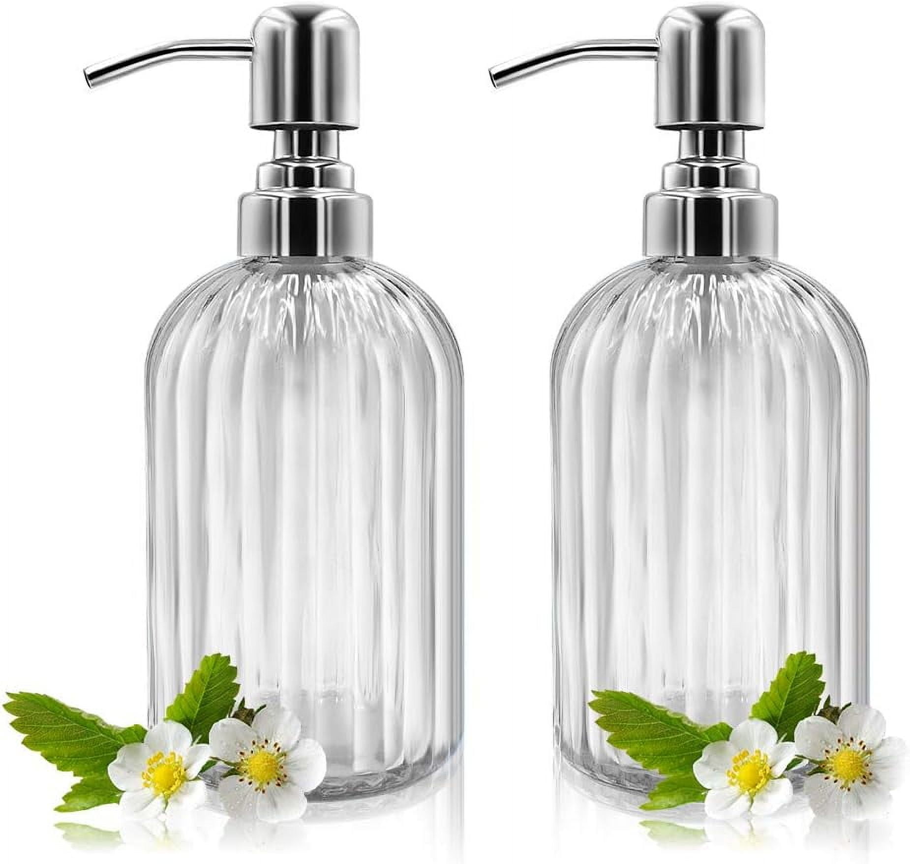 Elegant Stylish Art Soap Dispenser, Clear Glass With Rust Proof Stainless Steel  , Fits Any Soap For Kitchen And Bathroom, Gorgeous Design Refillable Liquid Soap, 14 Oz