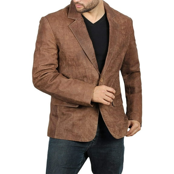 Elegant Stylish Brown 100% Genuine Lambskin Leather Lightweight Soft Satin lining with comforatble to carry Blazer for Men - M Size