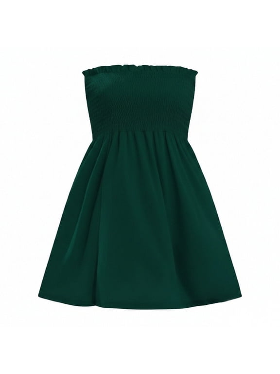 Elegant Summer A-Line Strapless Dress for Women with Flowing Casual Everyday Wear Ideal for Resort and Party Events Green 3XL