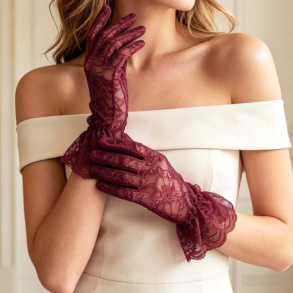 Elegant Summer Black Lace Women and Girls Lightweight Sheer Mesh Sun Mittens with Delicate Floral Design for Formal Events and Party Wear,