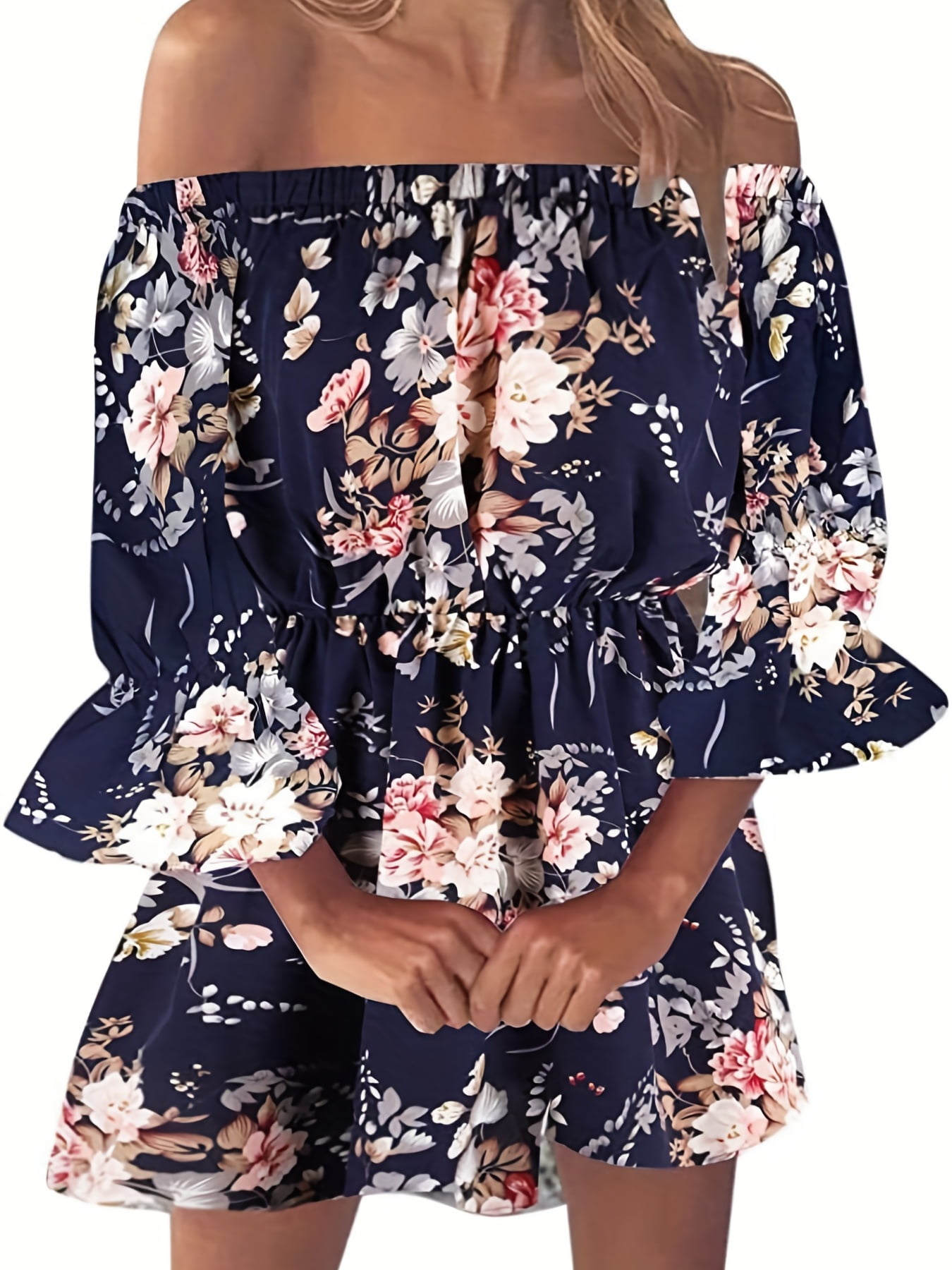 CUPSHE Women's Boho Off Shoulder Tropical Print Mini Dress - View #8