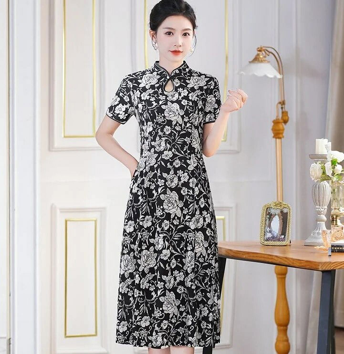 Robe Cheongsam En Dentelle Florale Pour Femme - Col Mandarin, Manches Courtes - Style Chinois Vintage - 2