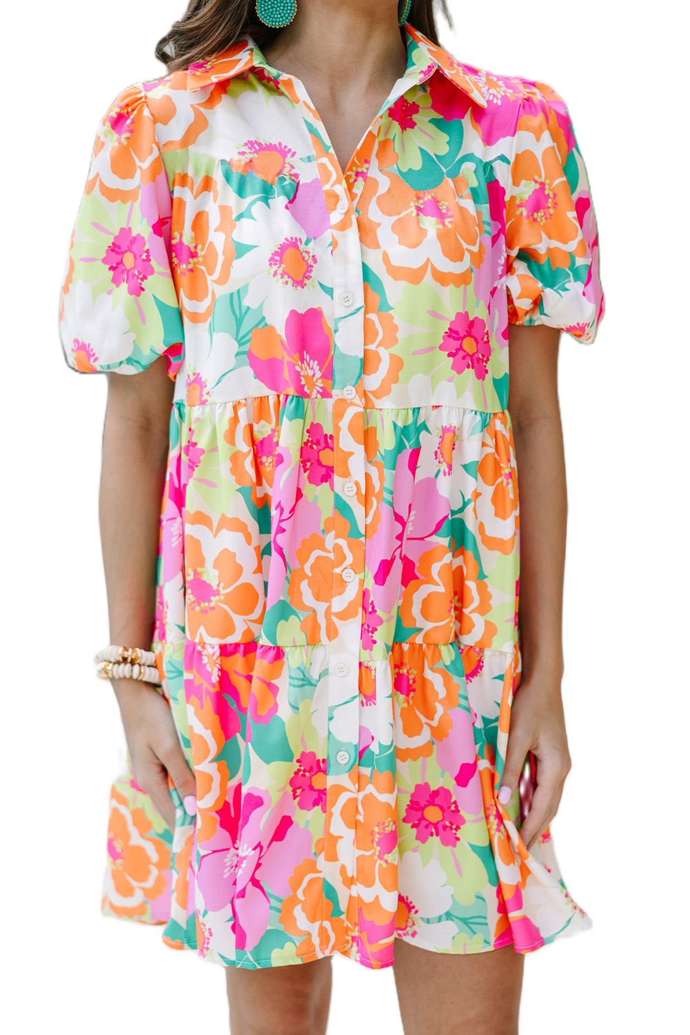ZhiHiMeRi Tribal Print Mini Dress – Button Front, Bracelet Sleeves, A-Line Spring Dress