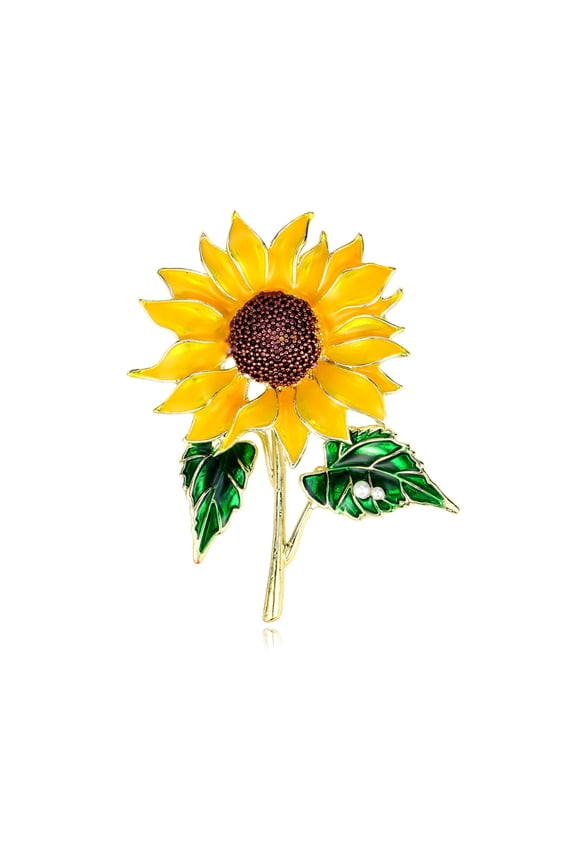 Elegant Sunflowers Brooch With Pearls Accents Lightweight Kirsite Lapel Pin Jewelry For Women Gift
