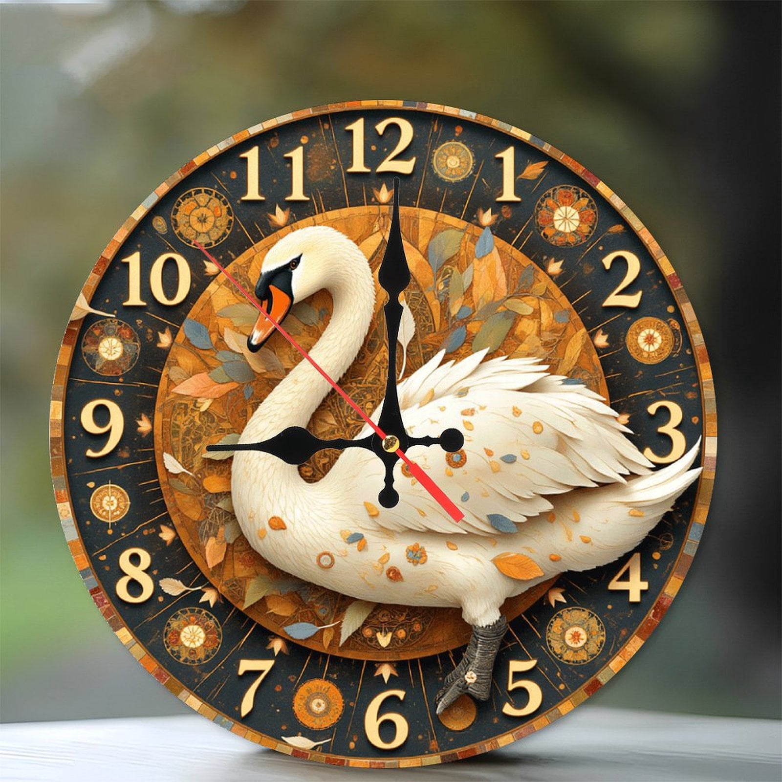 Catan Clock Elegant Swan Design Decorative Wall Clock 10-Inch Silent Wooden Wall ...