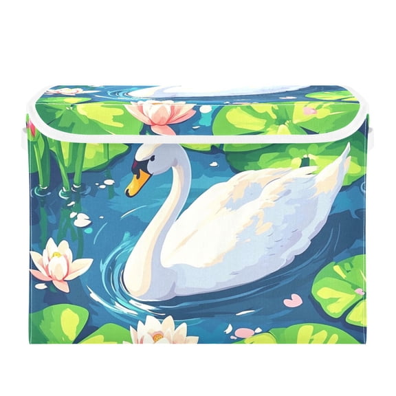 Elegant Swan Floating on Water Large Storage Bins with Linen Collapsible Lid Storage Box 16.7 x 12.6 x 11.8in