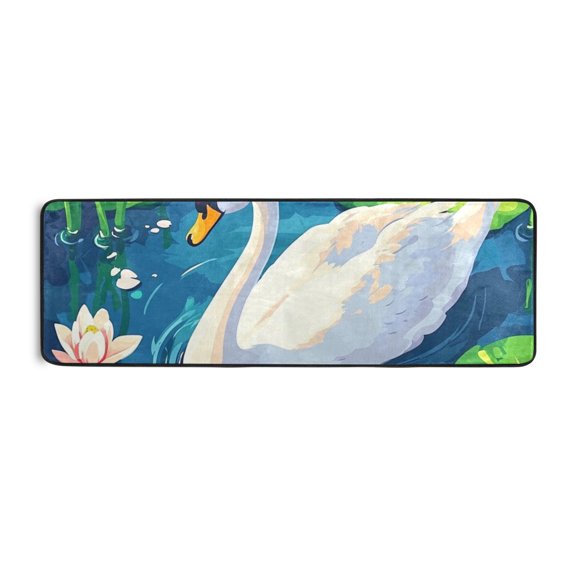 Elegant Swan Floating on Water Runner Rug for Hallways Kitchen Non Slip 2'x 6' Washable Hall Carpet for Bedroom Entryway Laundry Room