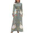 thumbnail image 1 of Elegant Swan Floral Print Women's Long Dress Long Sleeves Dress Vintage Dresses Party Maxi Dress High Waist Dress, 1 of 4