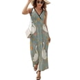 thumbnail image 1 of Elegant Swan Floral Print Womens Night Club Maxi Dress V Neck Sleeveless Bohemia Long Dresses, 1 of 9