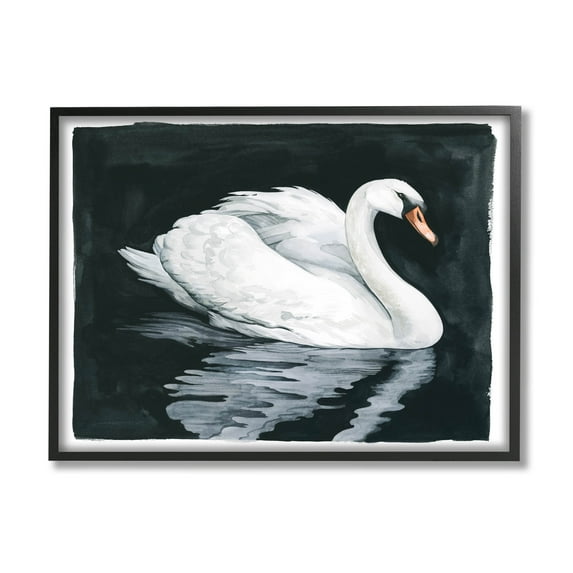 Elegant Swan Reflection Portrait Animals & Insects Graphic Art Black Framed Art Print Wall Art