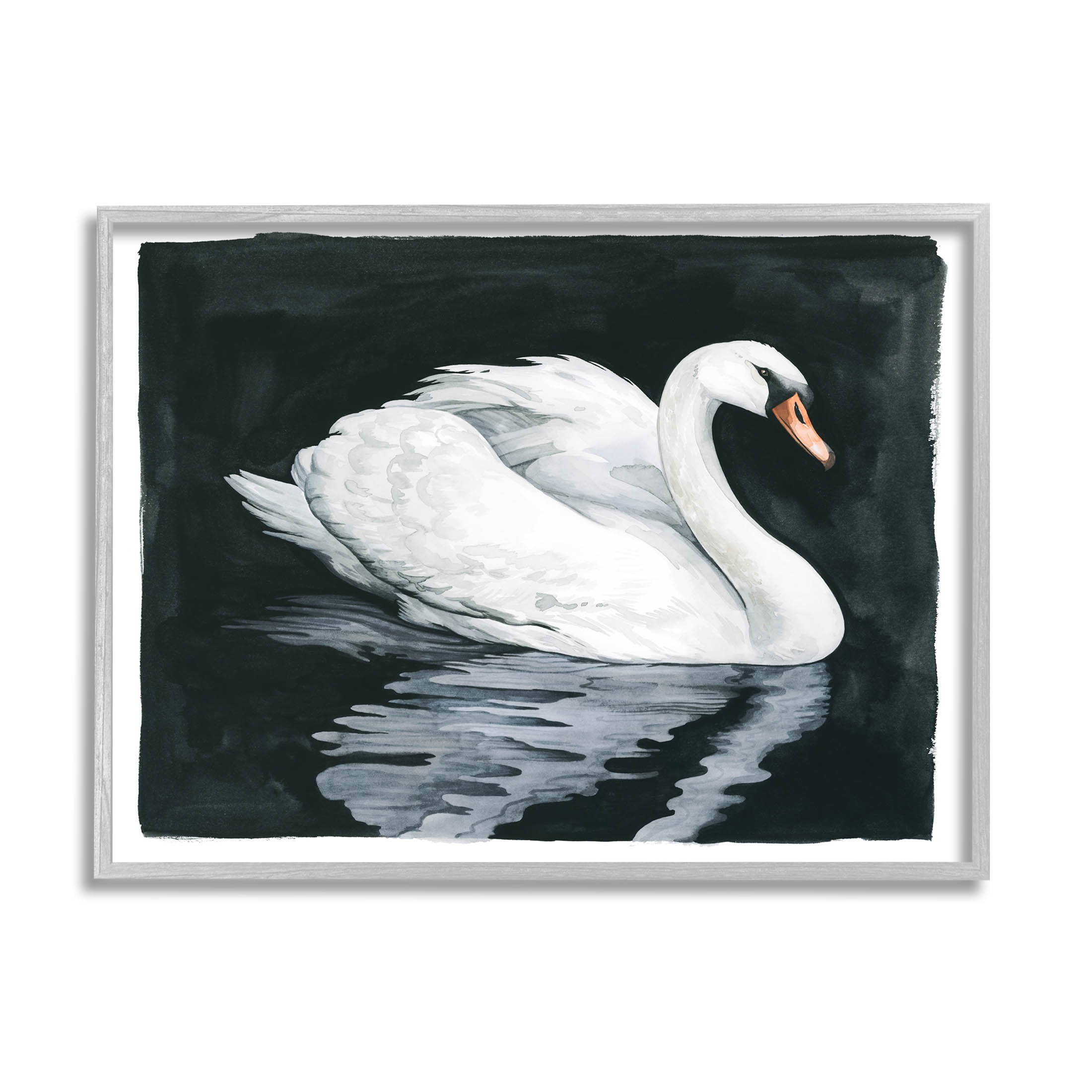 Elegant Swan Reflection Portrait Animals & Insects Graphic Art Gray Framed Art Print Wall Art