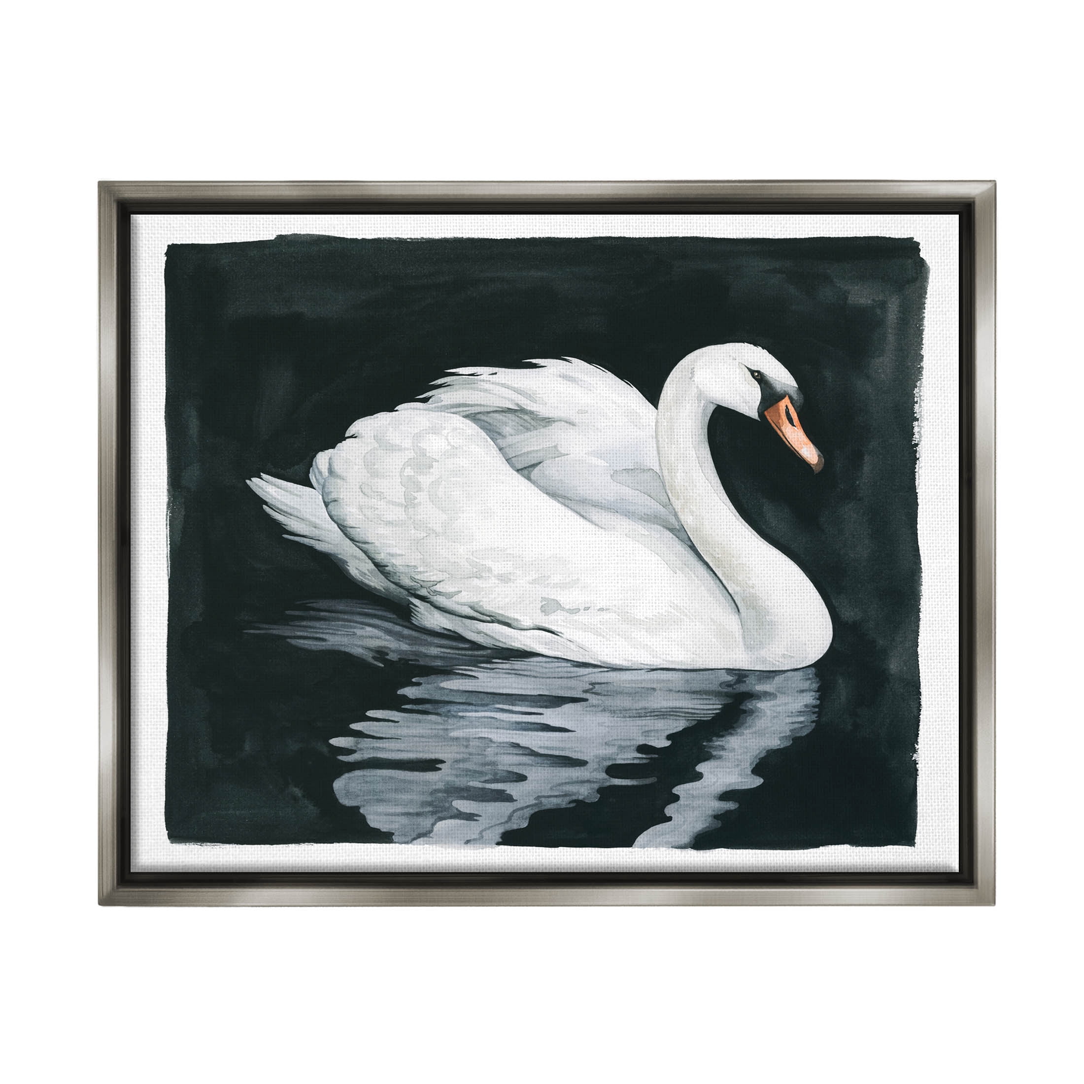 Elegant Swan Reflection Portrait Animals & Insects Graphic Art Luster Gray Framed Art Print Wall Art