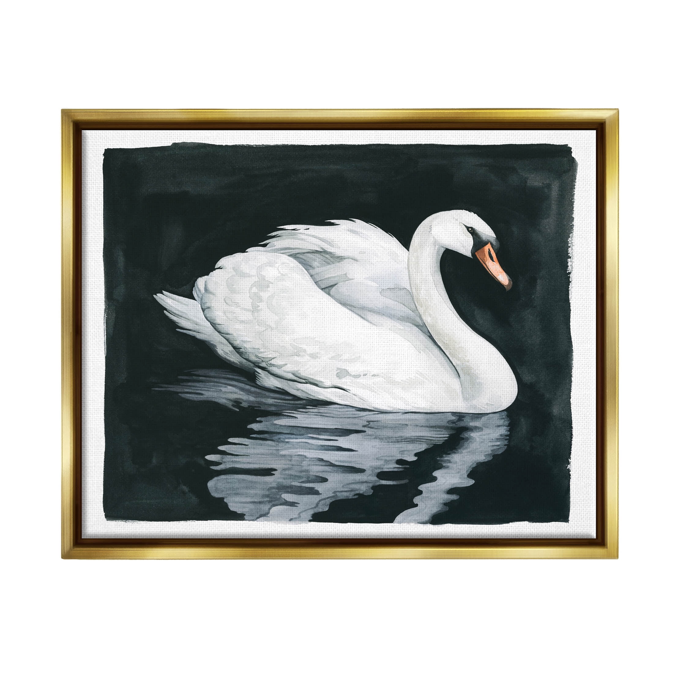 Elegant Swan Reflection Portrait Animals & Insects Graphic Art Metallic Gold Framed Art Print Wall Art