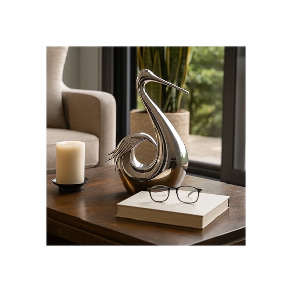 Elegant Swan Statue Sculpture for Home Decor Accent - Modern Figurine for Bathroom, Office, and Living Room Decor - Unique Ornaments Coffee Table Decor and Shelf Accents - 11", Silver