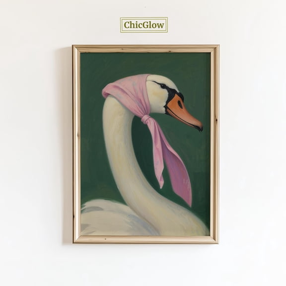 Elegant Swan Wall Art – Feminine Minimalist Poster, Soft Aesthetic Animal Print, Stretched Canvas Size 8x12