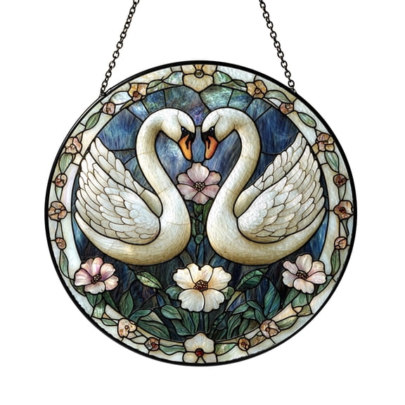Elegant Swan Window Decor – Stained Glass Look Wildlife Design