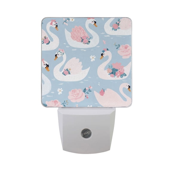 Elegant Swan with Pink Roses Cute LED Night Light Sensor Lamp Plug-in Adjustable Brightness 2 Pack