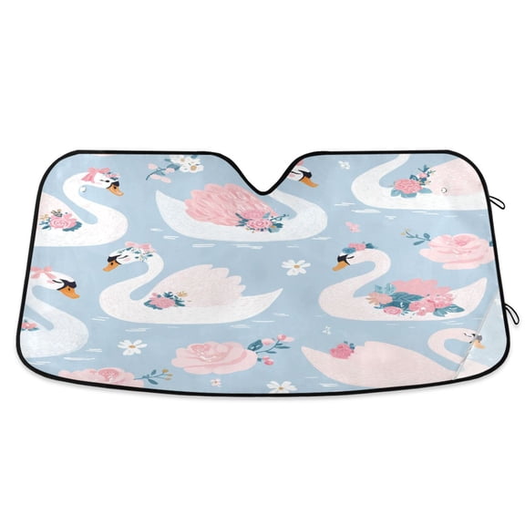 Elegant Swan with Pink Roses Cute Windshield Sun Shade Automobile Visor Accordion Folding Car Accessories M