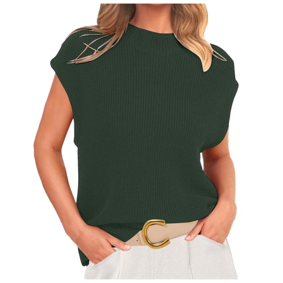 Elegant Sweater Vest Women Cropped Knitwear for Office Outfits Womens Neck Sleeveless Sweater Vest Casual Summer Short Cap Sleeve Knit Ribbed Pullover Tank Tops