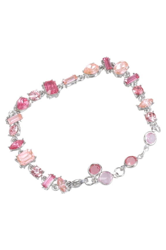 Elegant Sweet Pink Crystal Bangle Simple Rhinestone Beads Bracelets Wristband