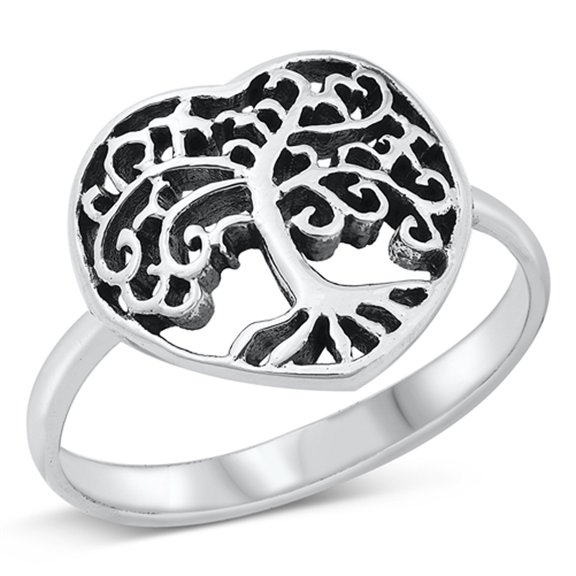 Elegant Swirl Tree of Life Heart Ring .925 Sterling Silver Band Jewelry Female Male Unisex Size 7