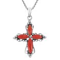 thumbnail image 1 of Elegant Swirling Sterling Silver Cross w/ Red Synthetic Coral Inlay Necklace, 1 of 6