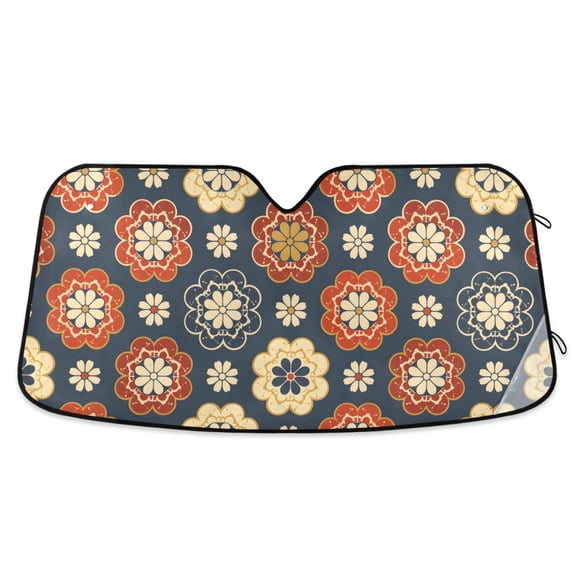 Elegant Symmetrical Flower Car Windshield Sun Shade Foldable Car Front Window Visor Heat and UV Protection 55x27.6