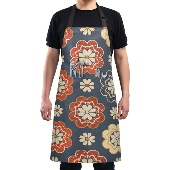 Elegant Symmetrical Flower Kitchen Apron with 2 Pockets Adjustable waterproof Cooking Aprons for Women Men Chef