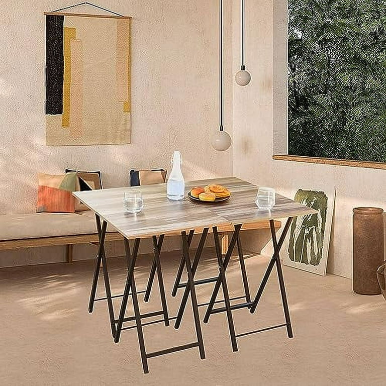 Elegant TV Tray Set of 4 with Stand Folding Snack Tables for Eating Industrial Gray Particleboard