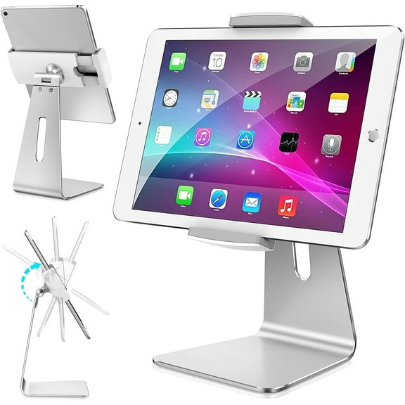 Elegant Tablet Stand, Aluminum Holder for 7-13 inch Tablets, Desktop Kiosk POS Stand Compatible w/iPad Pro Air Mini, Galaxy Tab, Tablet Mount for Store Office Reception Kitchen (Gray)