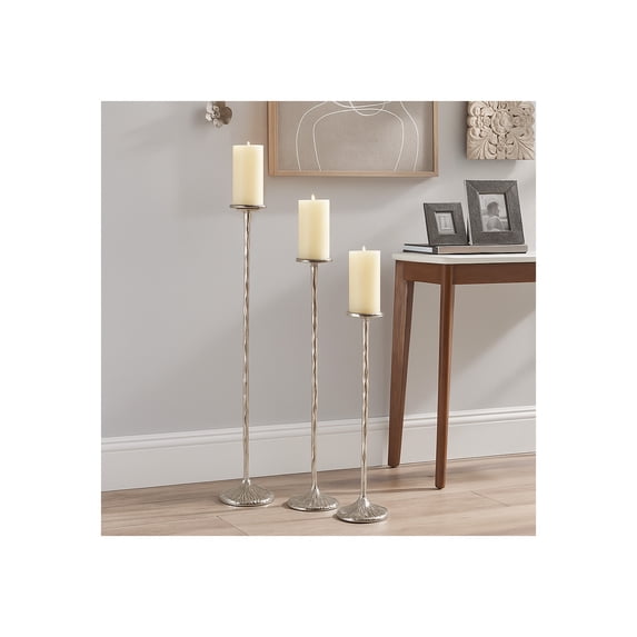 Elegant Tall Pillar Candle Holders - Decorative Candlestick Holder for Living Room, Entryway, or Home Decor - Perfect for Special Occasion or Holiday Decoration - Set of 3, 40", 32", 26", Silver