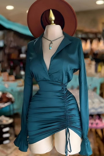 knee length dresses for ladies Olympique Long Sleeve Mini Dress Teal