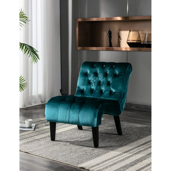 Elegant Teal Velvet Chair With Curved Lines For A Stylish Home Button Decor