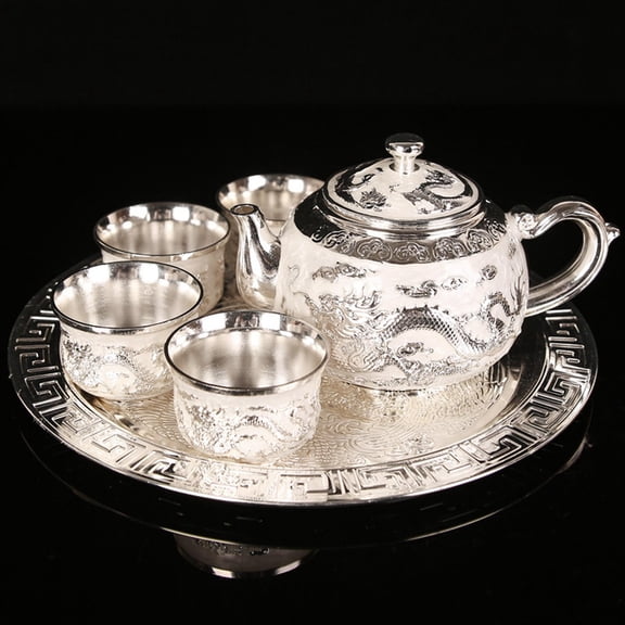 Elegant Teapot Set Tea Set Drinking Water with Serving Tray Tea Cups Adults Zinc Alloy Gift for Wedding Home Table Supplies Party Decoration , White