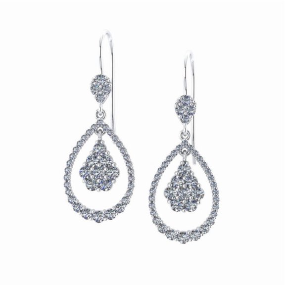 Elegant Teardrop Diamond Earrings in 925 Sterling Silver – Round Cut Diamond Bridal Drop Earrings – Handmade Engagement Earrings for Wife