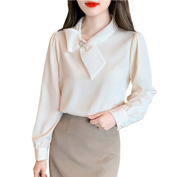 Elegant Temperament Bow Chiffon Shirt Women Long Sleeved Design Shirt Tops
