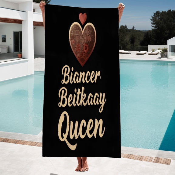 Elegant Textured Reddish - Brown Heart Design Bath Towel - Perfect for Beach Pool and Travel - Empowering Cursive Text: Bioncer Beitkaay Queen