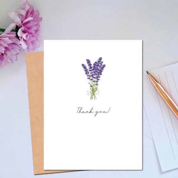Elegant Thank You Card with Lavender Floral Design – Blank Card for Gratitude – Perfect for Any Occasion – Envelope Included