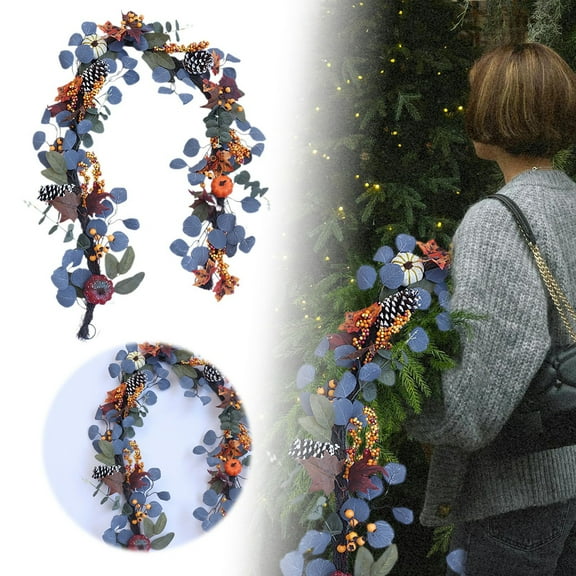 Elegant Thanksgiving Vine Centerpiece for Festival Decorations with Realistic Autumn Leaves Pumpkins and Berry