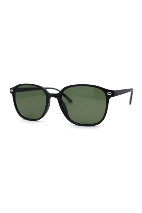 Elegant Thin Plastic Rounded Rectangle Gentlemens Sunglasses Matte Black Green