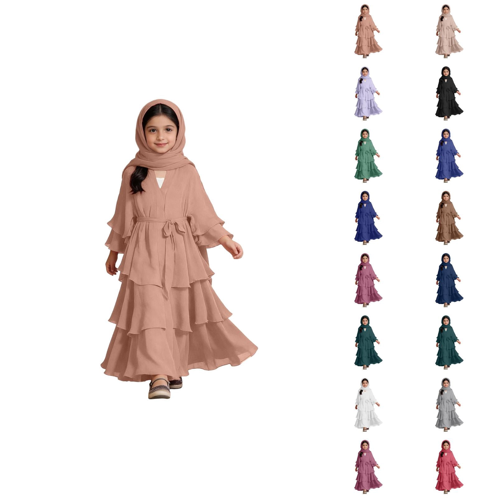 Lay Red Robe Elegant Three Layer Chiffon Dress with Waistband and Headscarf for ...
