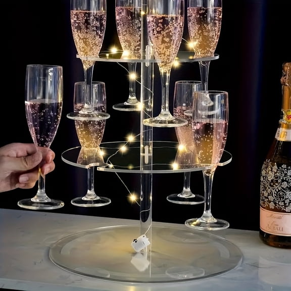 Elegant Three-Tier Acrylic Cocktail Tree Stand with 12 Holders - Powder-Coated Champagne Glass Display Rack, Perfect for Parties And Events.