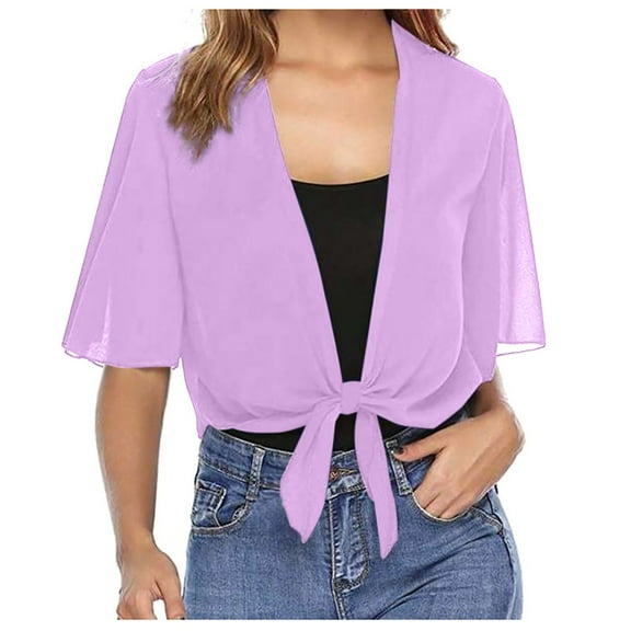 Elegant Tie Front Chiffon Cropped Short Sleeve Cardigan for Women Lightweight Sheer Cover Up Blouse Women Casual Dress Sweater Long Sleeve Hoodie Womens Long Hooded Sweatshirt