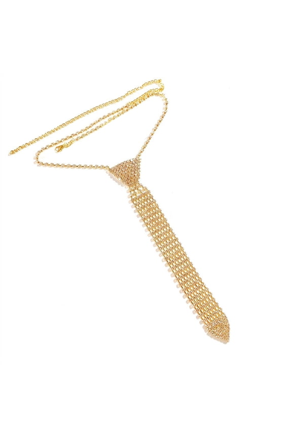 Elegant Tie Necklace with Sparkling Rhinestones for Formal Occasion Uniform Tie Punk Jeweled Chain Tie
