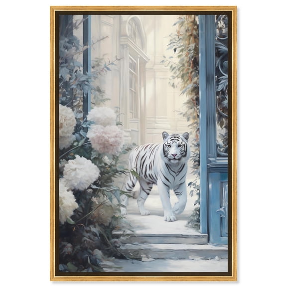 Elegant Tiger Storefront Canvas Fashion Designer Wall Art by Art Remedy, Gold Frame, 10" x 15"