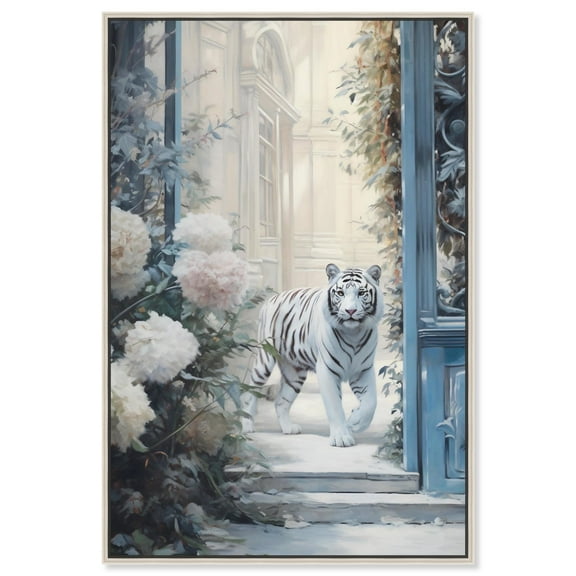 Elegant Tiger Storefront Canvas Fashion Designer Wall Art by Art Remedy, Silver Frame, 10" x 15"