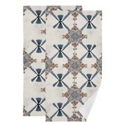 Elegant Tile Pattern with Tassels Hand Towel Absorbent Bath Towels for Bathroom Sports Gym 28 x 14 Set of 2